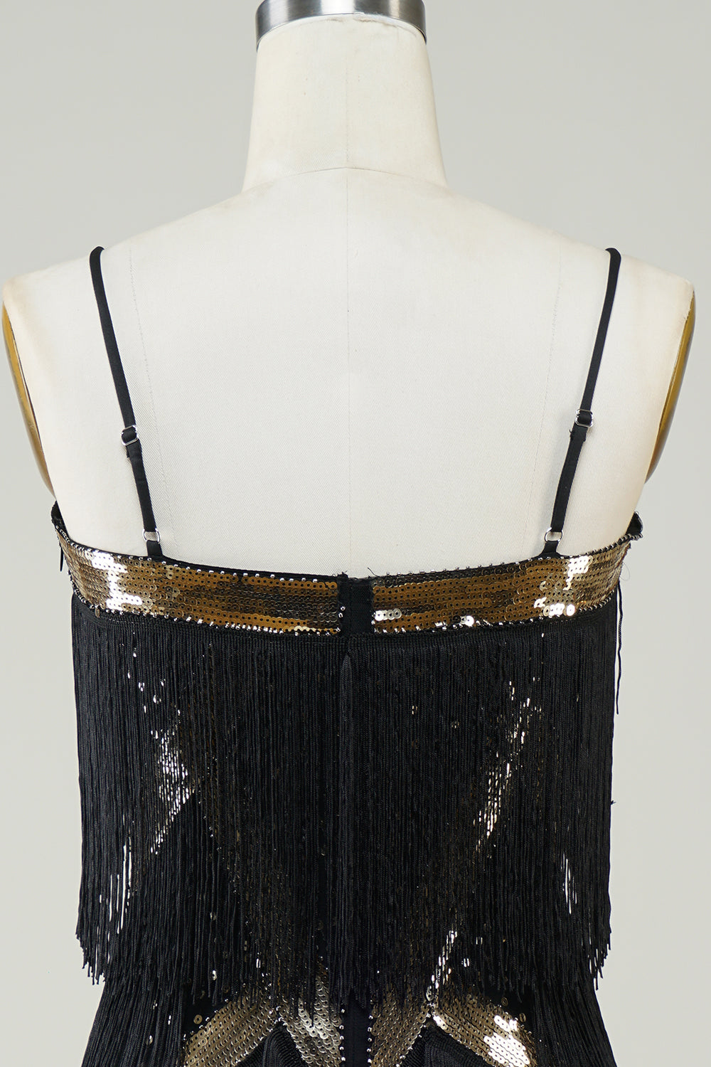 Black Spaghetti Straps Sequins 1920s Dress with Fringes