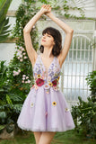 Purple Deep V Neck Open Back Homecoming Dress With 3D Flowers