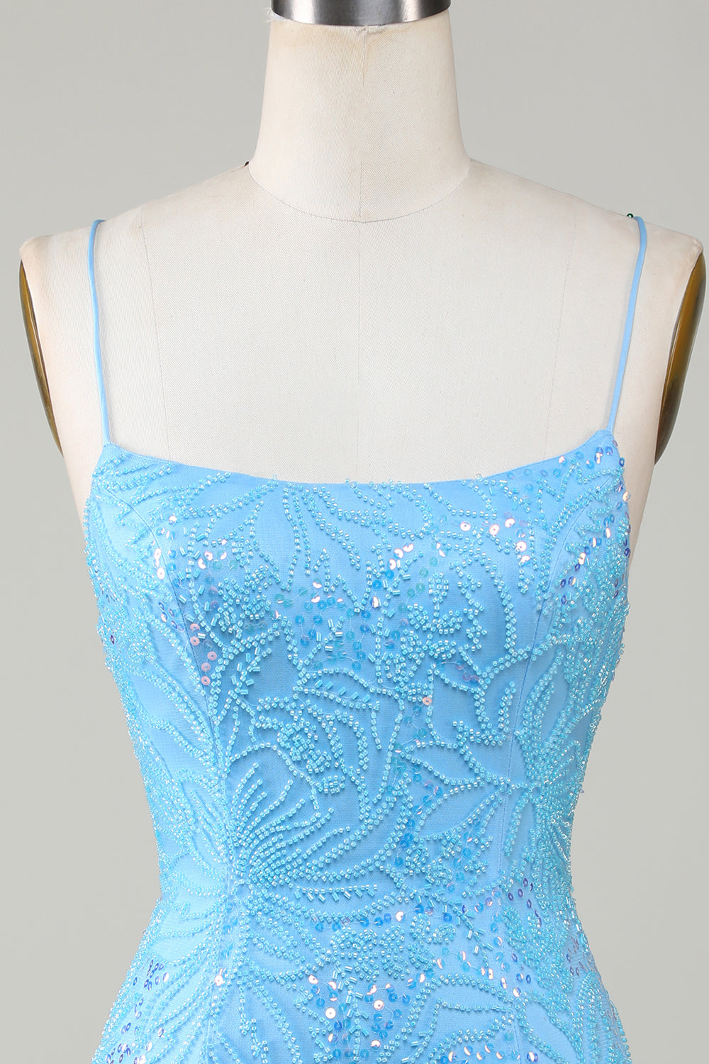 Sparkly Blue Beaded Tight Short Homecoming Dress