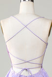 Purple Corset A-Line Satin Short Homecoming Dress with Lace
