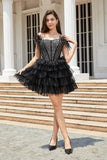 Zapaka Women Sparkly Black Beaded Corset Short Homecoming Dress with  Feathers A-Line Party Dress – ZAPAKA