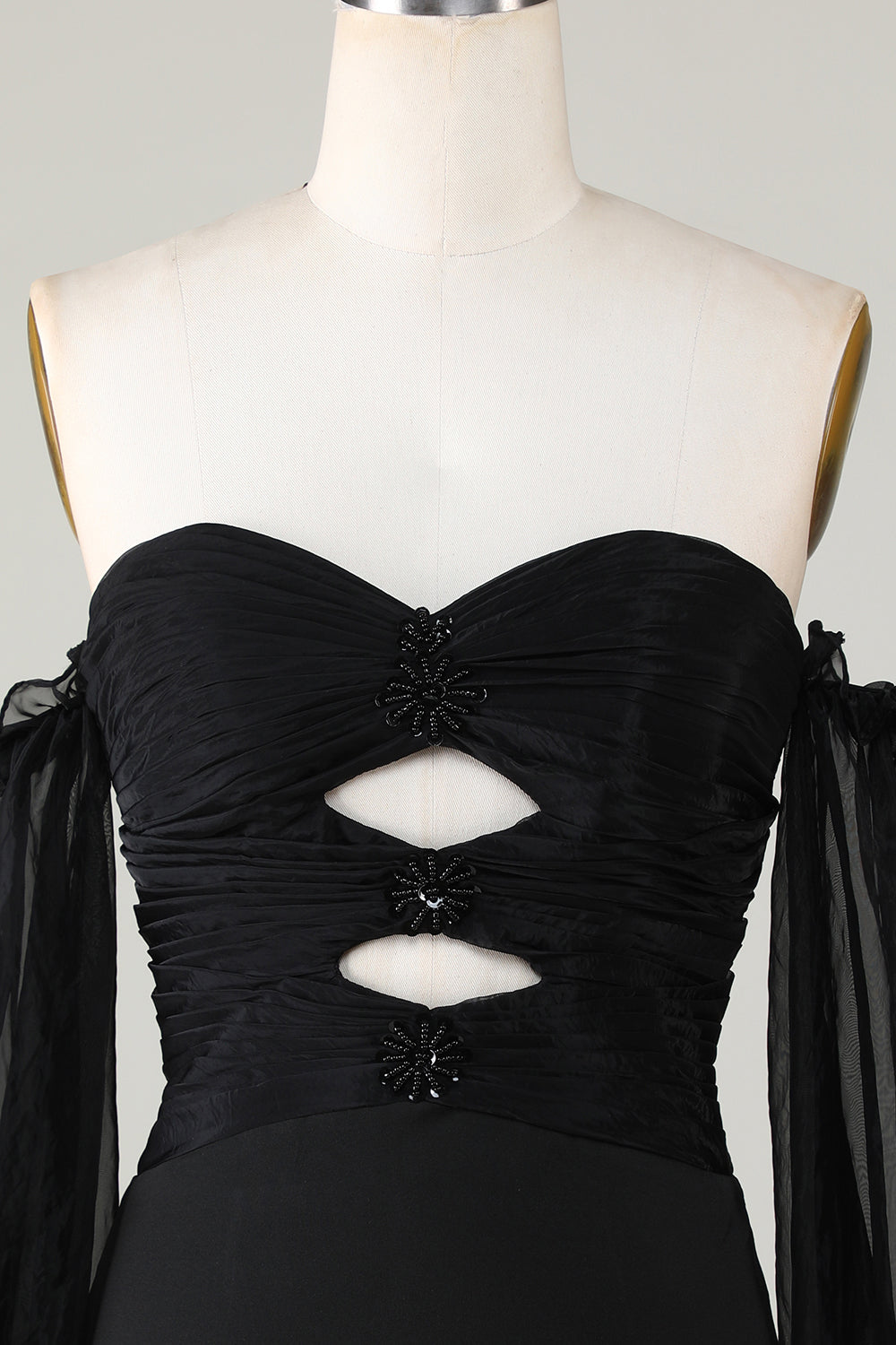 Off The Shoulder Keyhole Black Homecoming Dress with Beading