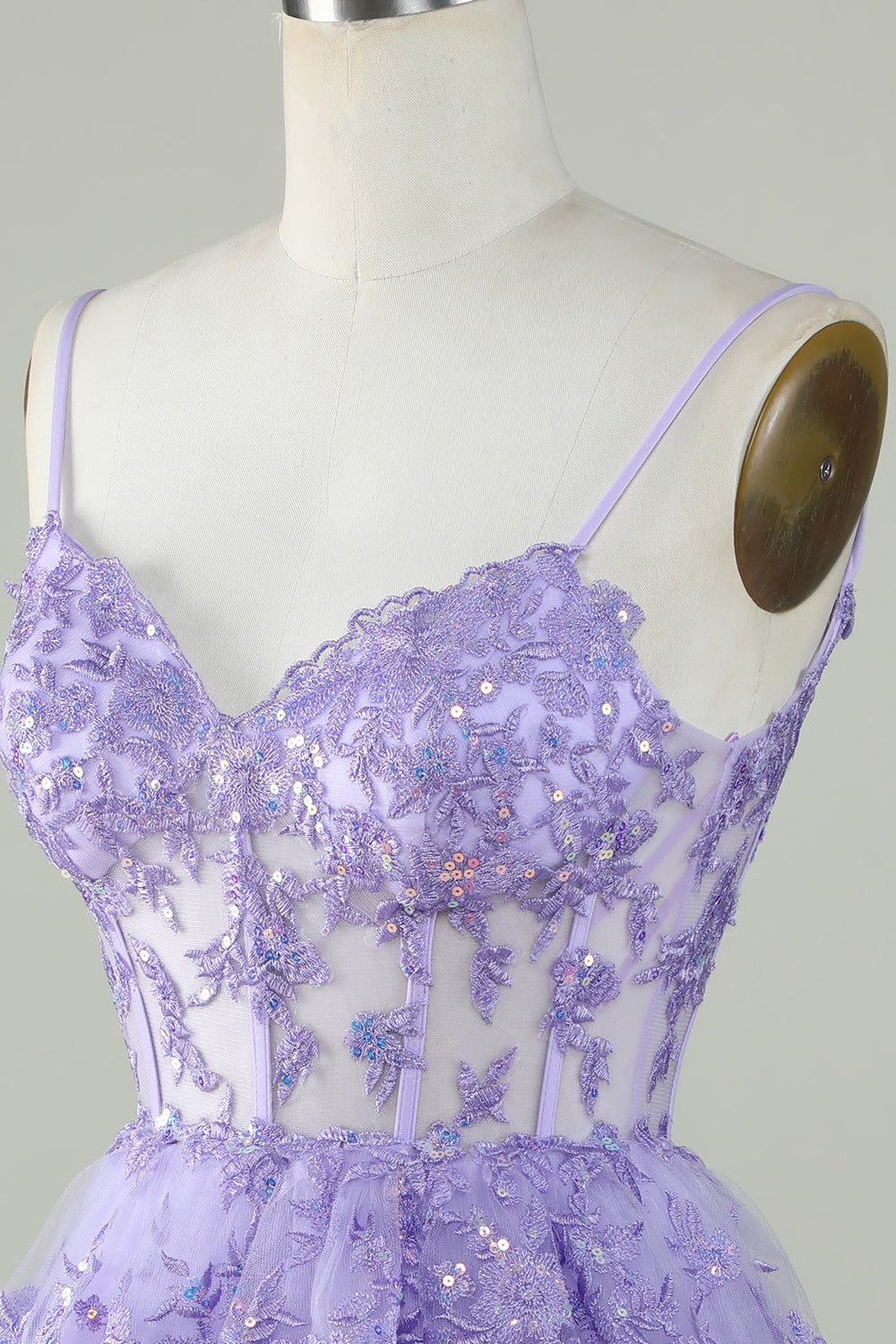 Zapaka Women Sparkly Purple Homecoming Dress Spaghetti Straps Sparkly