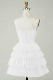White Sparkly Corset Tiered Cute Short Graduation Dress