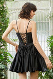 A-Line Spaghetti Straps Black Short Homecoming Dress
