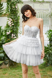White Tiered Corset A-Line Tulle Cute Graduation Dress