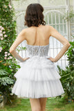 White Tiered Corset A-Line Tulle Cute Graduation Dress