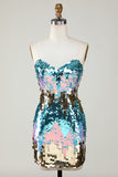 Sparkly Blue Sequined Tight Short Homecoming Dress