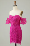 Fuchsia Off the Shoulder Bodycon Appliques Homecoming Dress