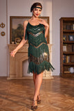 Spaghetti Straps Dark Green Glitter 1920s Flapper Dress with Fringes