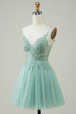 Green A Line Cute Homecoming Dress with Beaded