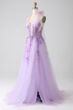 Grey Purple A-Line Halter Neck Beaded Long Prom Dress