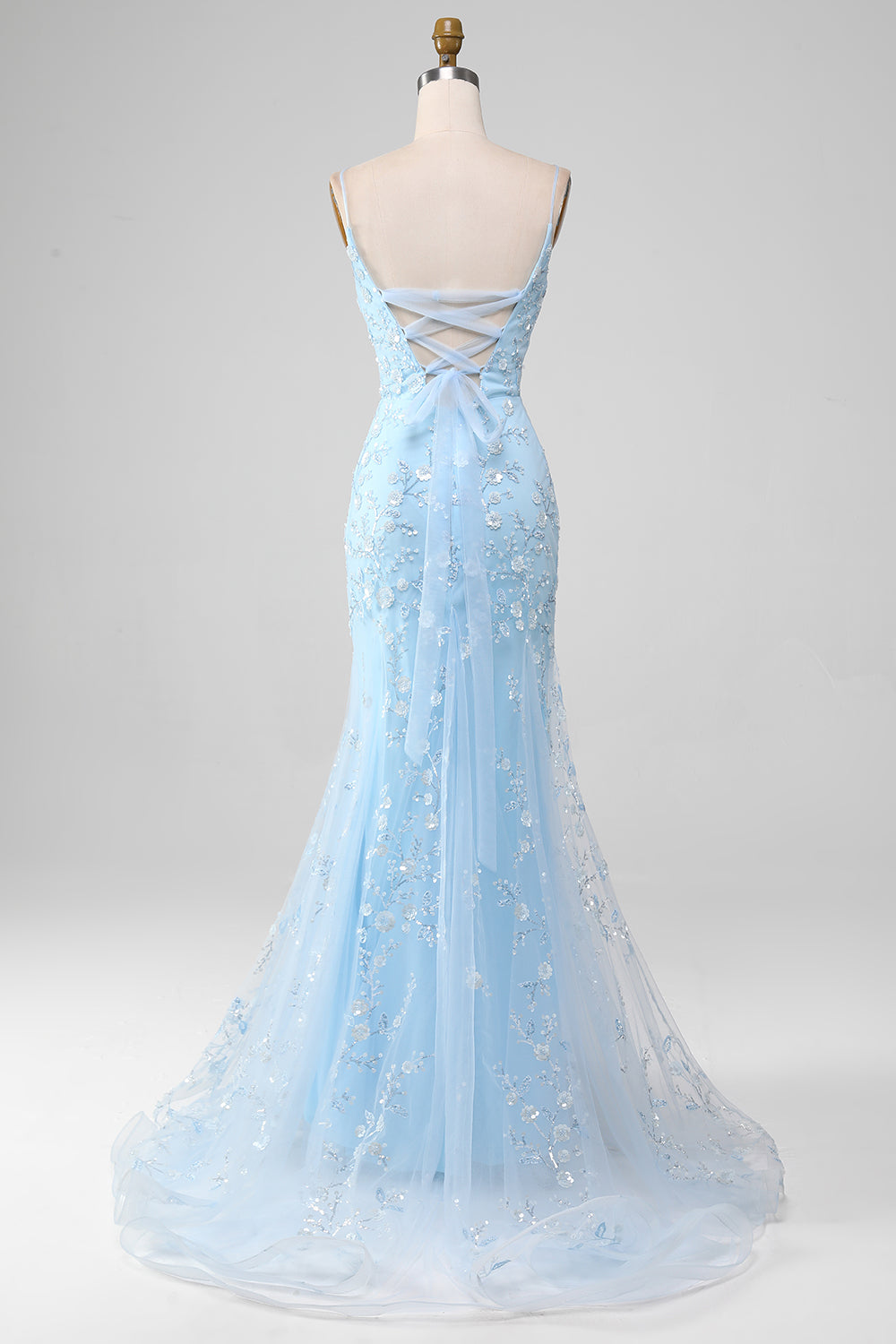 Zapaka Women Sparkly Light Blue Beaded Mermaid Long Prom Dress Spaghetti Straps Formal Dress ZAPAKA Zapaka Women Sparkly Light Blue Beaded Mermaid Long Prom Dress Spaghetti Straps Formal Dress ZAPAKA