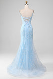 Mermiad Blush Spaghetti Straps Prom Dress with Appliques