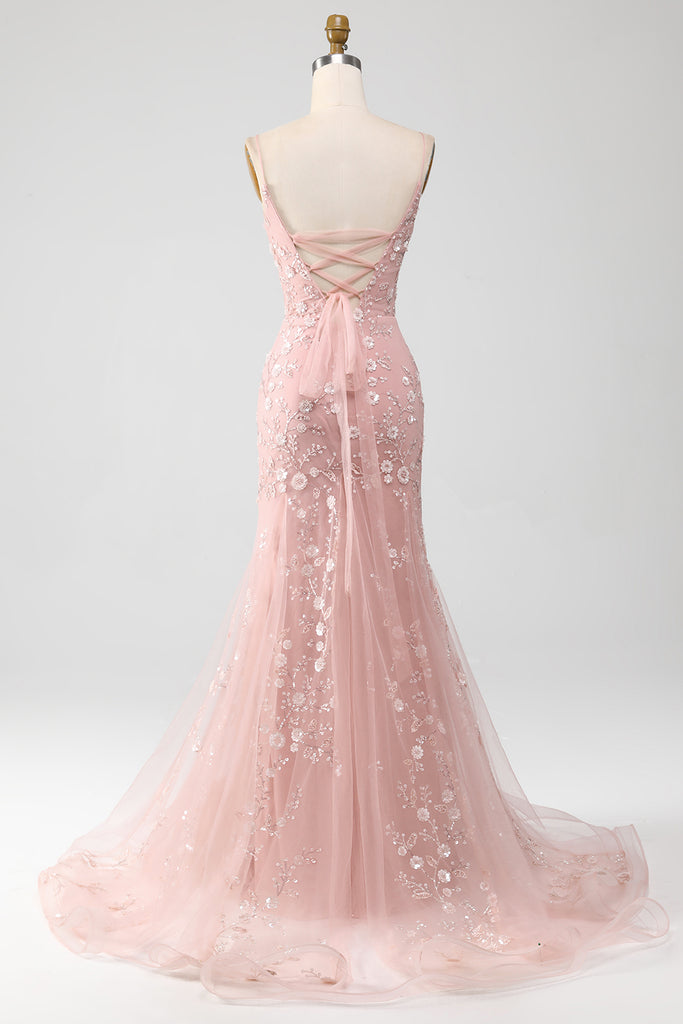 Pretty Spaghetti Straps Ombre Chiffon Pleated Appliques Mermaid Evening Dress Prom Gown SP563 main image 0