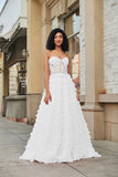 White Corset Ruffled A-Line Wedding Dress with Lace