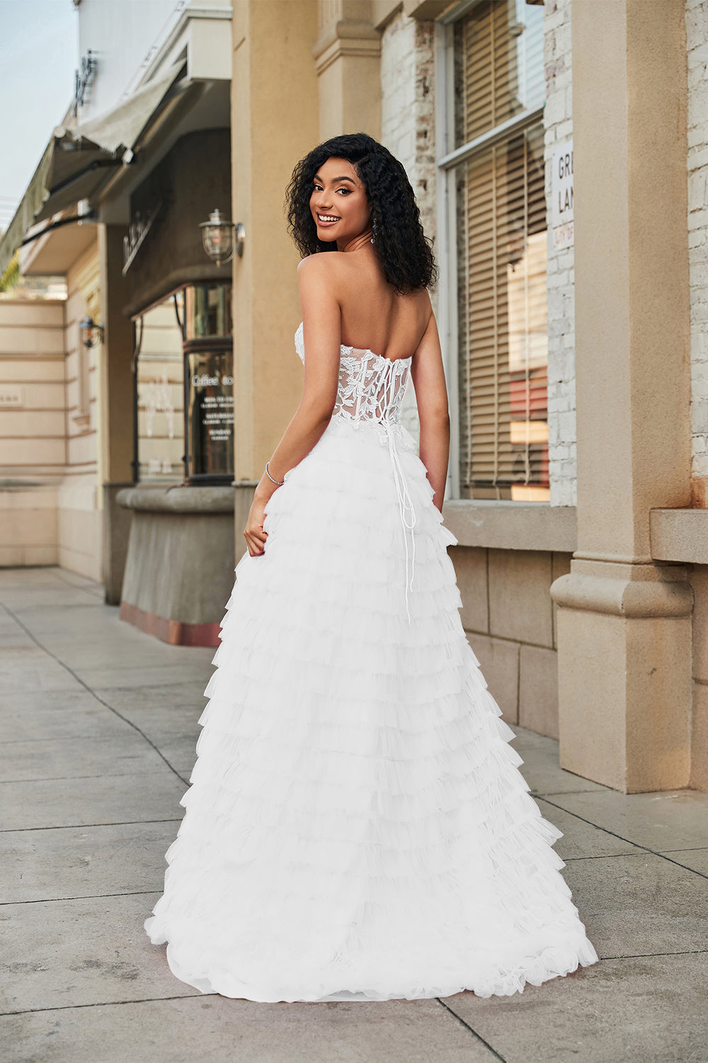 Zapaka Women White Corset Ruffled A-Line Wedding Dress with Lace Sweetheart Lace-Up Back Bridal Dress, White / US2 Zapaka Women White Corset Ruffled A-Line Wedding Dress with Lace Sweetheart Lace-Up Back Bridal Dress, White / US2
