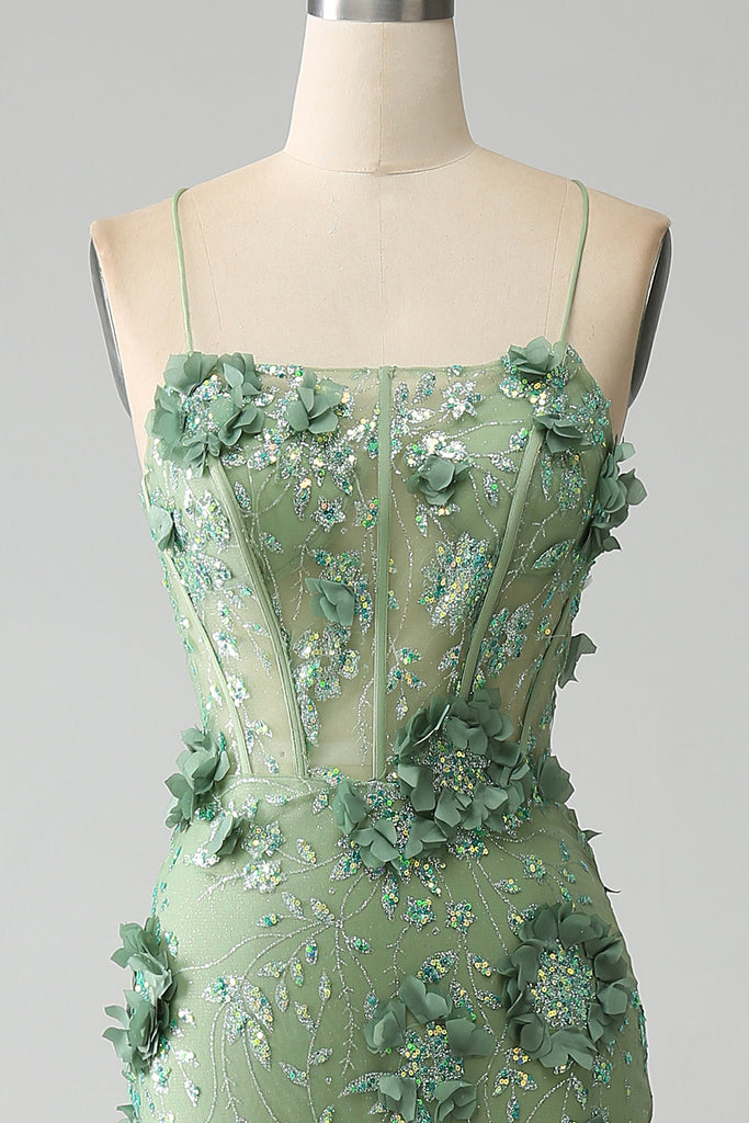 ZAPAKA Women Green Corset Prom Dress with Appliques Mermaid Lace-Up ...