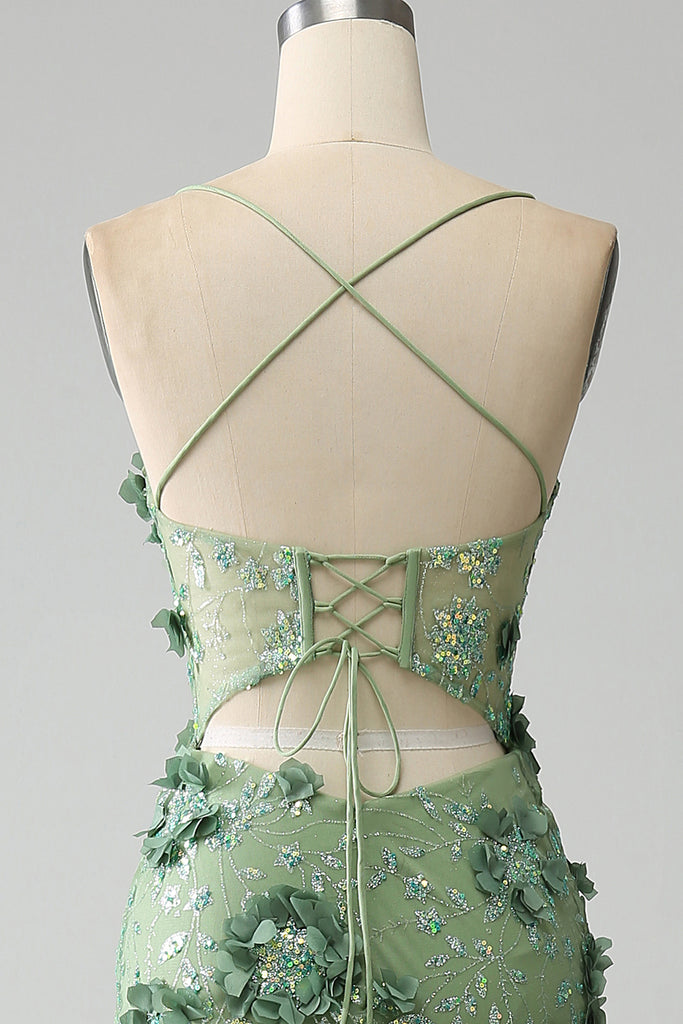 Satin Mermaid Lace-Up Back Dark Green Ball Dress with Corset