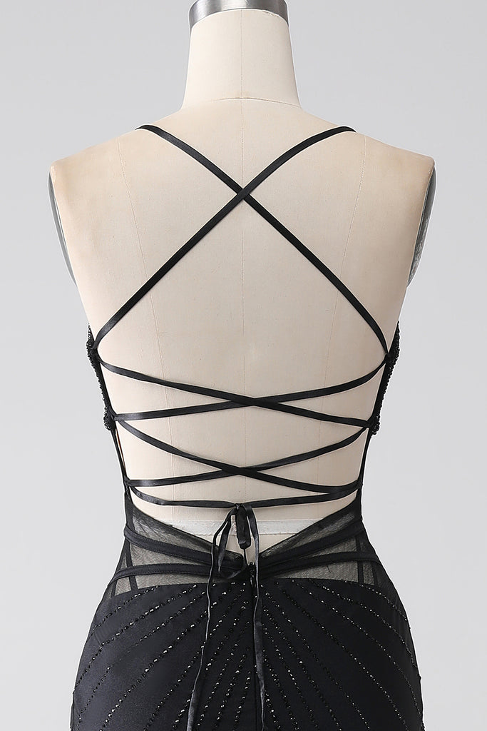 Dazzling Spaghetti Straps Mermaid Black Prom Dress main image 1