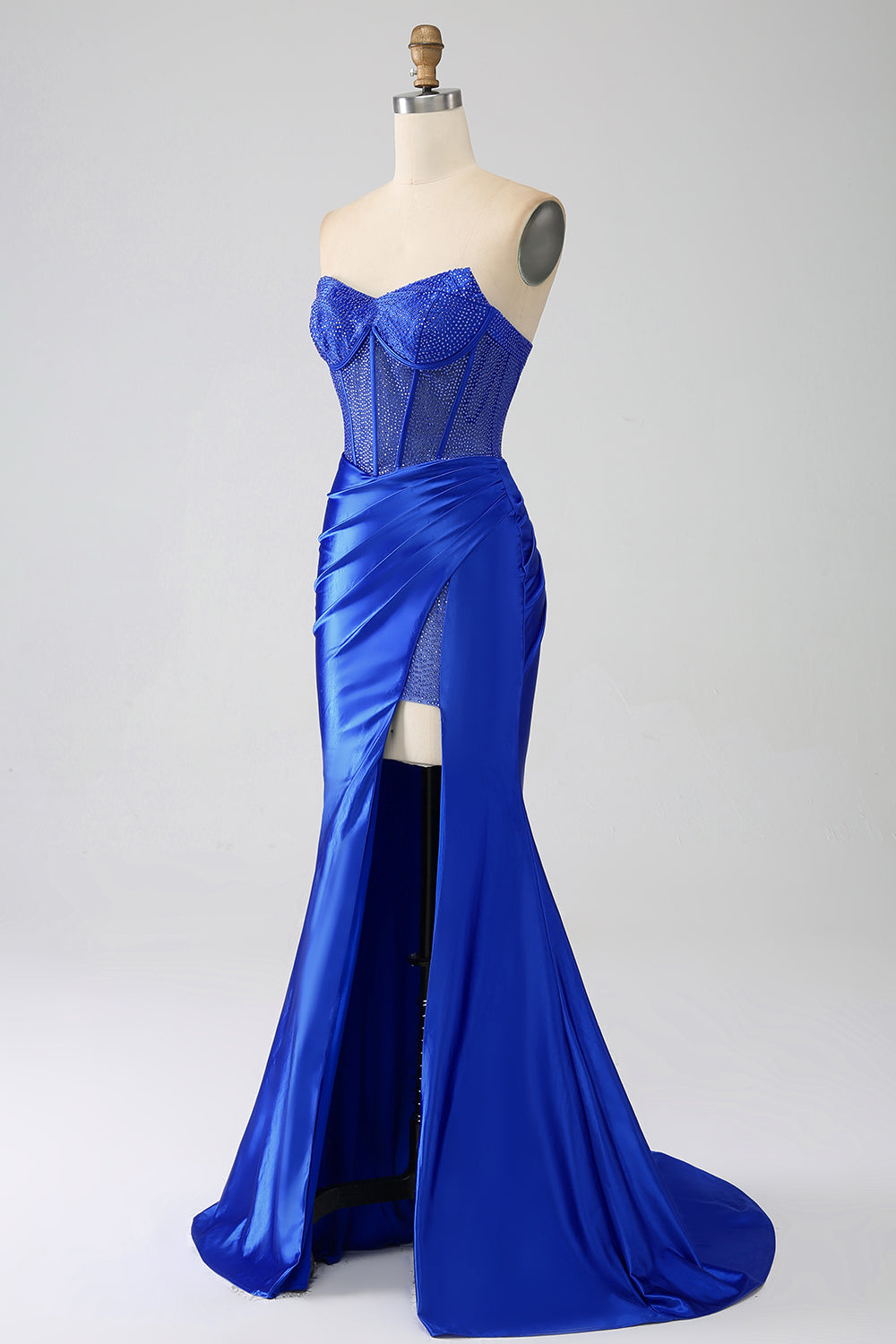 ZAPAKA Women Royal Blue Corset Prom Dress with Beading Mermaid Strapless  Evening Dress with Ruffles