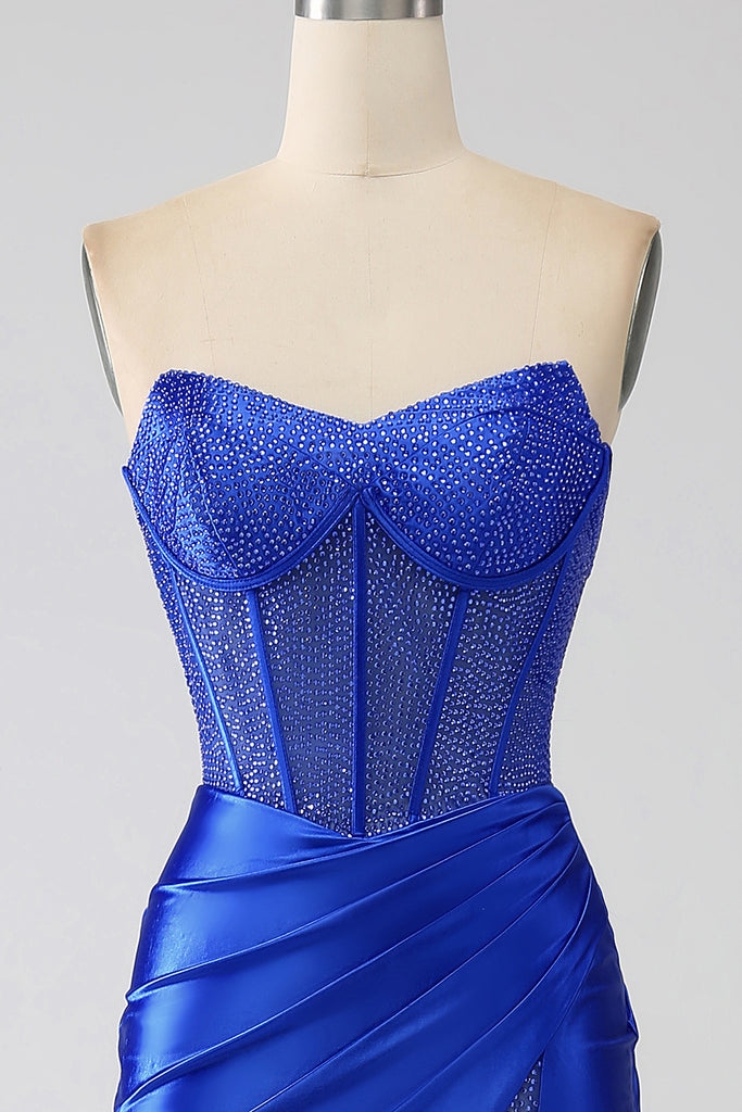Royal Blue Halter Beading Mermaid Vintage Long Party Dress Formal Evening Dress, DP4580