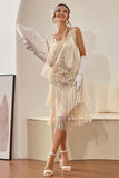 Champagne Sequins Fringes 1920s Gatsby Dress with 20s Accessories Set