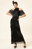 Black Sequined Fringes Long 1920s Gatsby Flapper Dress with 20s Accessories Set