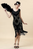 Black Sequined 1920s Gatsby Flapper Party Dress with 20s Accessories Set