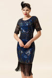 Navy Sequins Fringes Flapper Dress with 1920s Accessories Set