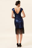 Blue Sequins Fringes Gatsby Dress with 1920s Accessories Set