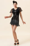 Black Beading Fringes Flapper Dress with 1920s Accessories Set