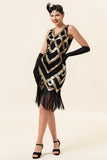 Golden Sleeveless Fringes Flapper Dress with 1920s Accessories Set