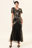 Sequins Golden Long Flapper Dress with 20s Accessories Set