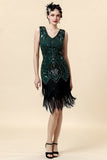 Green Fringed Gatsby Dress with 20s Accessories Set