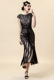 Black Sequins Glitter Midi Flapper Dress with 20s Accessories Set