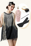 Apricot Fringed Flapper Dress with 20s Accessories Set