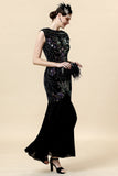 Black Sequins Long Gatsby Dress with 20s Accessories Set