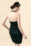 Halter Green Sequins Gatsby Dress with 20s Accessories Set