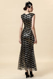 Golden Sequins Glitter Long Flapper Dress with 20s Accessories Set