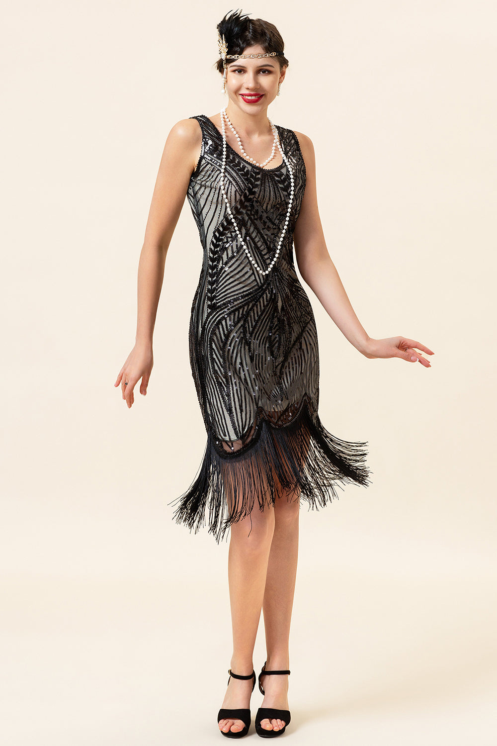 Sequins Fringed Flapper Dress with 1920s Accessories Set