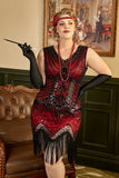 Red Plus Size 1920s Gatsby Dress with 20s Acessories Set