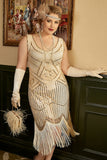 Apricot Plus Size 1920s Gatsby Dress with 20s Acessories Set