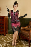 Fuchsia Sequins 1920s Plus Size Dress with 20s Accessories Set