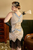 Apricot Sequins 1920s Plus Size Dress with 20s Acessories Set