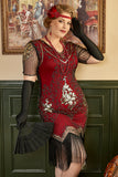 Golden and Red 1920s Plus Size Dress with 20s Accessories Set