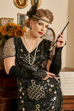 Black Sequins 1920s Flapper Plus Size Dress with 20s Accessories Set