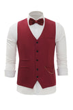 Burgundy Chain Men's Vest with 5 Pieces Accessories Set