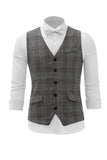 Grey Plaid Men's Vest with 5 Pieces Accessories Set