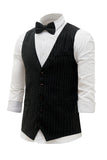 Black Pinstriped Men's Vest with 5 Pieces Accessories Set